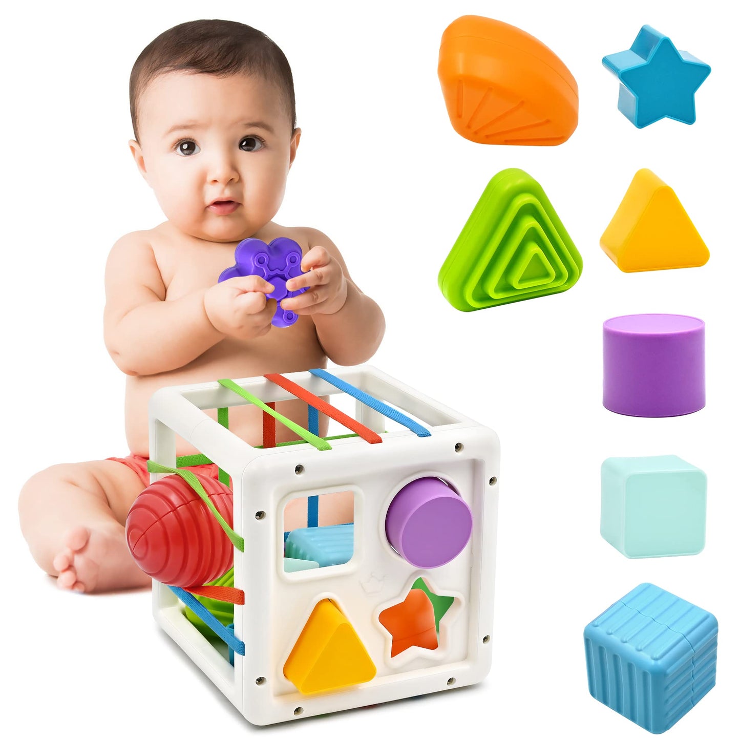 Montessori Baby Toy from 1 Year, Motor Skills Toy, Fine Motor Skills, Preschool Learning Gift, 9 Pieces, Colourful Shape Sorter for Toddlers, Girls, Boys, 1, 2, 3 Years Old