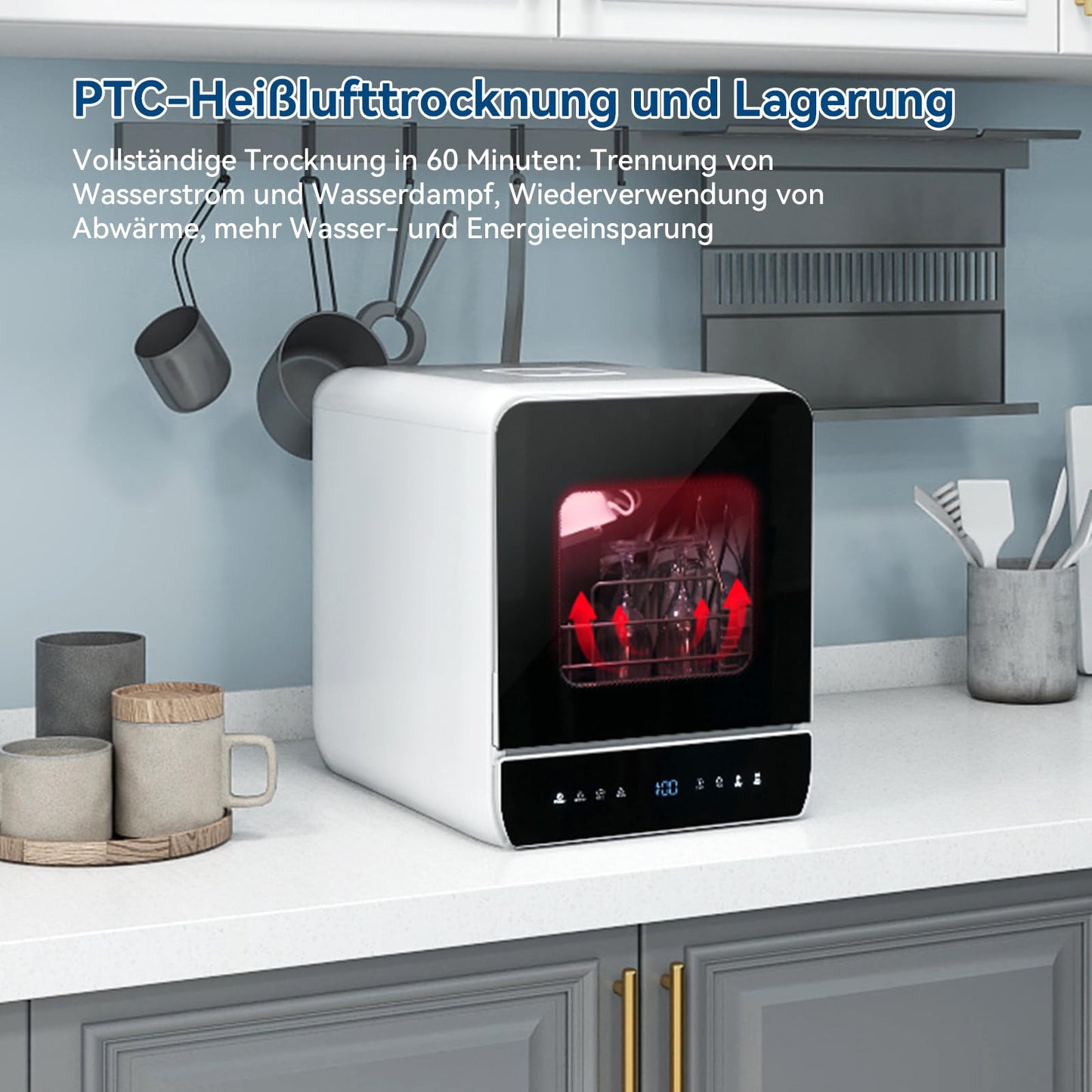 Mini Dishwasher for 3 Place Settings, Table Dishwasher with 7 Programmes with Drying Function, Can Be Used With/Without Water Connection, Dishwasher 4.8 L, Touch Control for Motorhomes, Homes