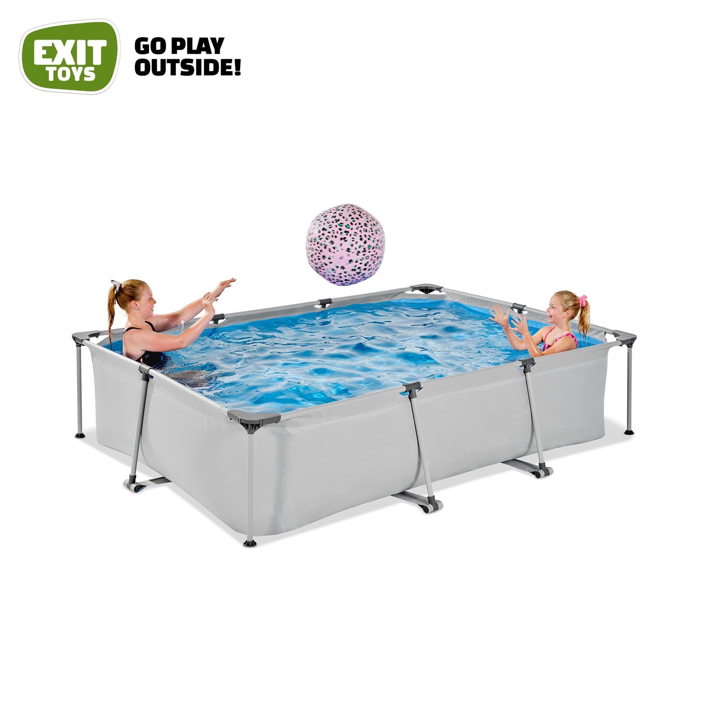 EXIT Toys Soft Grey Pool - 300x200x65cm - Rechteckiger, Kompakter Rahmenpool mit Kartuschenfilterpumpe - Leicht Zugänglich - Für Kleinkinder Geeignet - Starker Rahmen - Einzigartiges Design - Grau