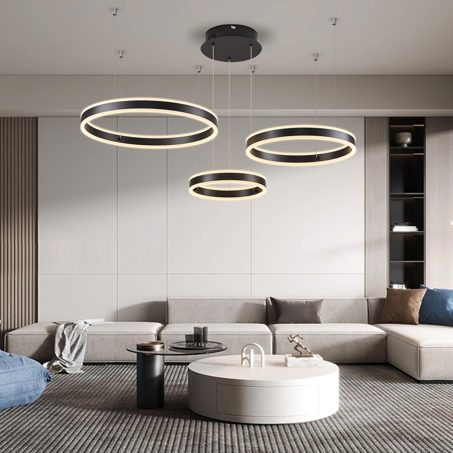 SUCIKORIO LED Pendelleuchte Esstisch, Modern LED Rund Hängelampe Esstisch Dimmbar Hoehenverstellbar 88W Aluminium Esstischlampe Hängend Mit Fernbedienung 2700K-6500K 5%-100% Helligkeit 30+40+50cm