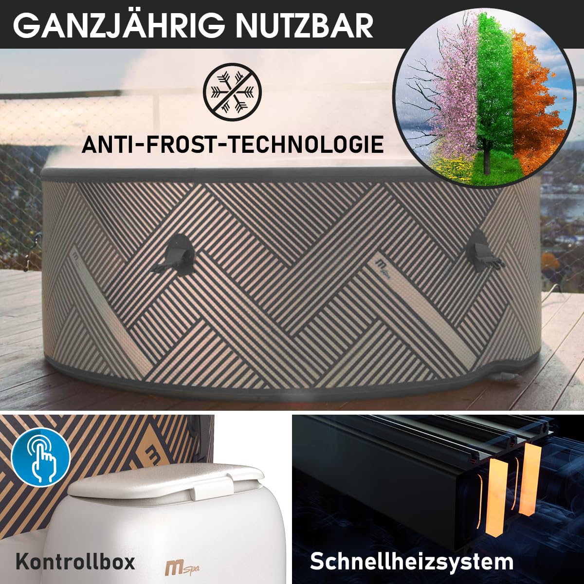 BRAST® Whirlpool aufblasbar MSpa | 4-8 Personen | viele Modelle rund und eckig | Ø 125-224cm | In- Outdoor Pool | bis zu 144 Massagedüsen | inkl. Aufblasfunktion Abdeckung Timer Heizung | Duet