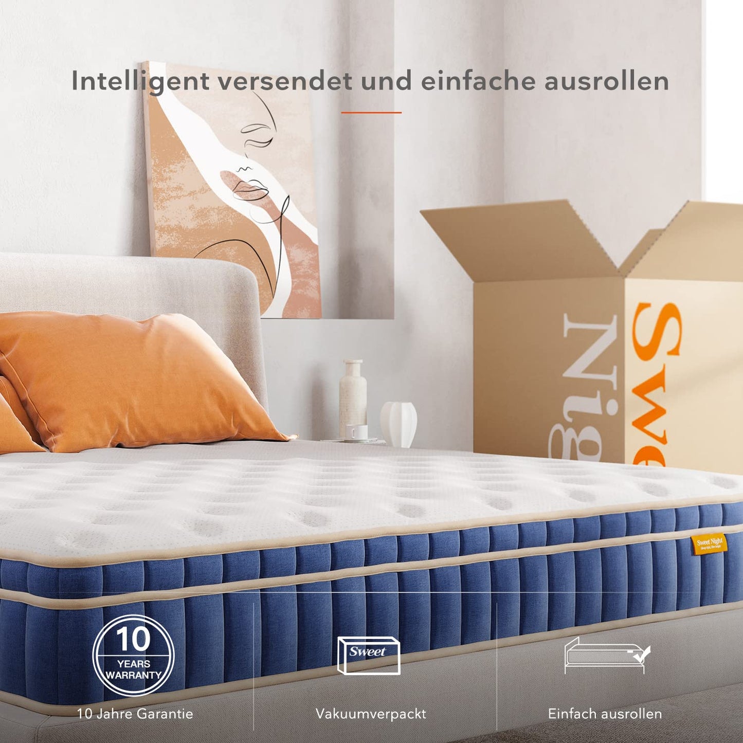 Sweetnight Mattress 160 x 190 cm, Pocket Spring Core Mattress with 7-Zones, Breathable, Orthopaedic, Height 20 cm, Hardness H4
