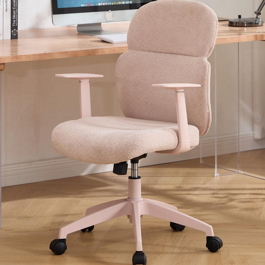 DAYALANE Ergonomischer Bürostuhl, Schreibtischstuhl Wippfunktion Höhenverstellbar aus Chenille, Computerstuhl Drehstuhl für Arbeitszimmer Büro Home Office, Rosa