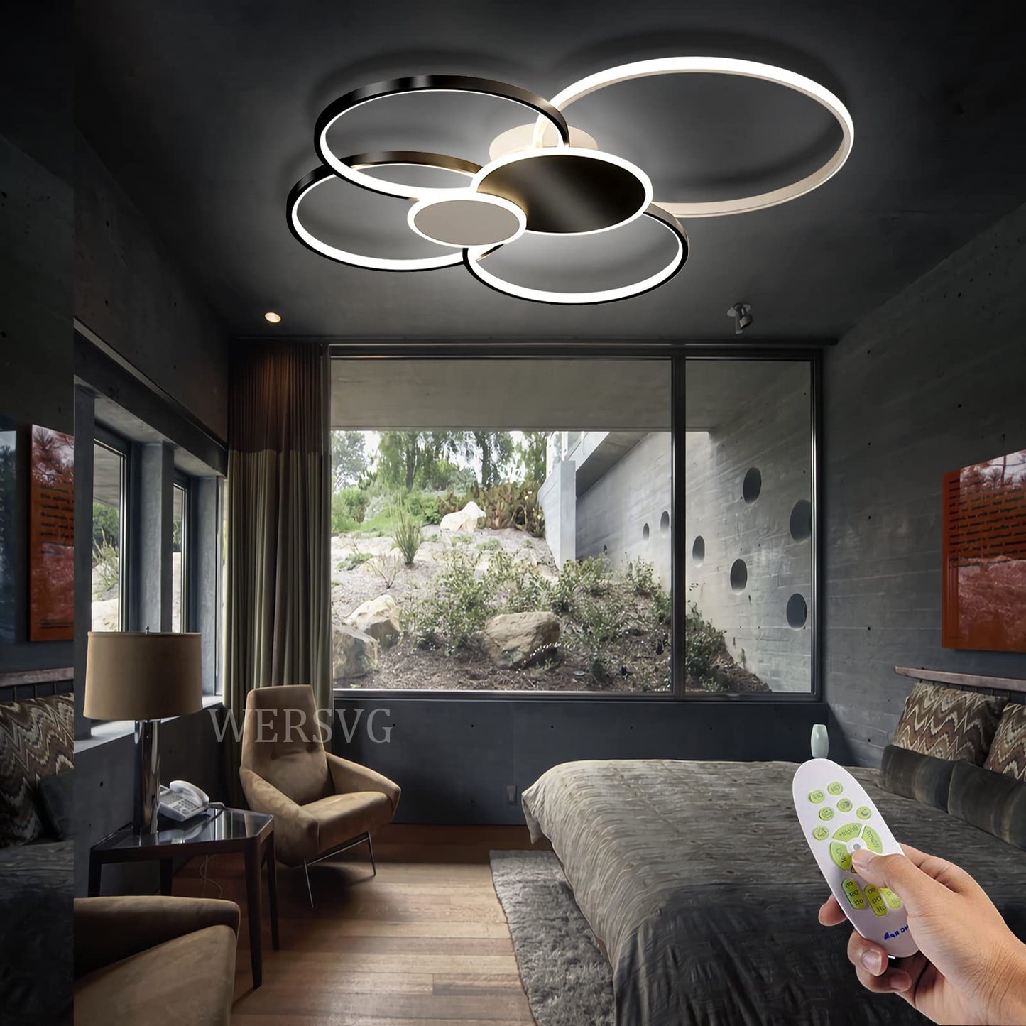 WERSVG L80cm Modern LED Deckenleuchte Wohnzimmer Deckenlampe gold 6-Ring Deckenleuchte 70W 5600LM Dimmbar 3500K - 6500KMit Fernbedienung flurlampe decke, für Wohnzimmer Schlafzimmer Küche Esszimmer