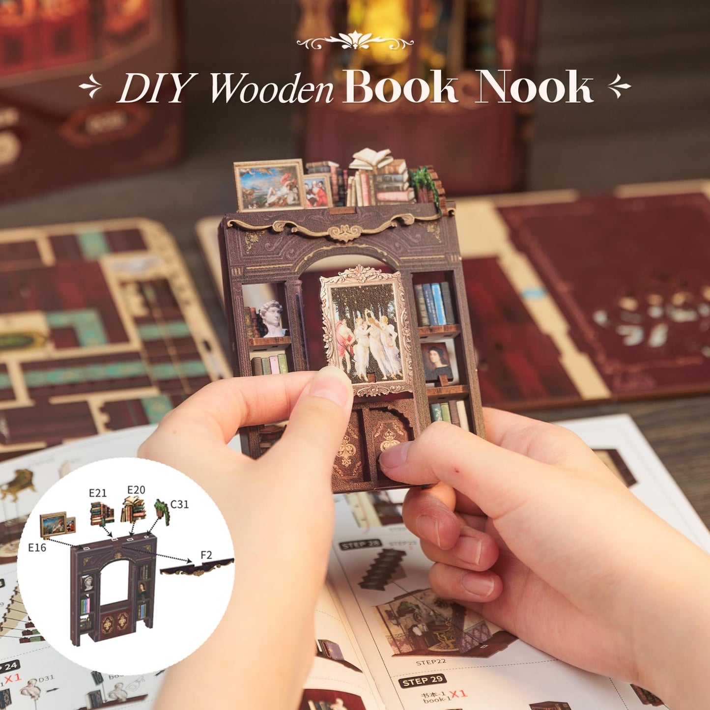 CUTEBEE Book Nook Kit – DIY Puppenhaus Häuser, Miniatur Haus Selber Bauen für Erwachsene, 3D-Holzpuzzle & Buchstütze | Kreatives Set für Bücherregal Dekor | Geschenk,199 PCS (Champs-Élysées Florist)