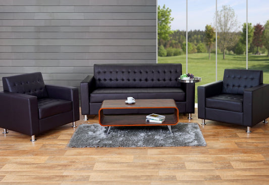 3-1-1 Sofagarnitur Kunda, Couch Loungesofa Kunstleder, Metall-Füße - schwarz