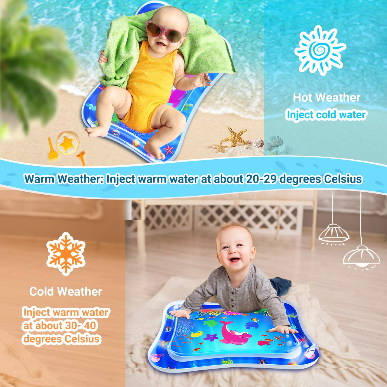 ZMLM Baby Tummy Time Water Mat: Toddler Toy Gift Activity Play Mat Inflatable Sensory Play Mat Babies Belly Time Pat Indoor Small Pad for 3 6 9 Months Newborn Boys