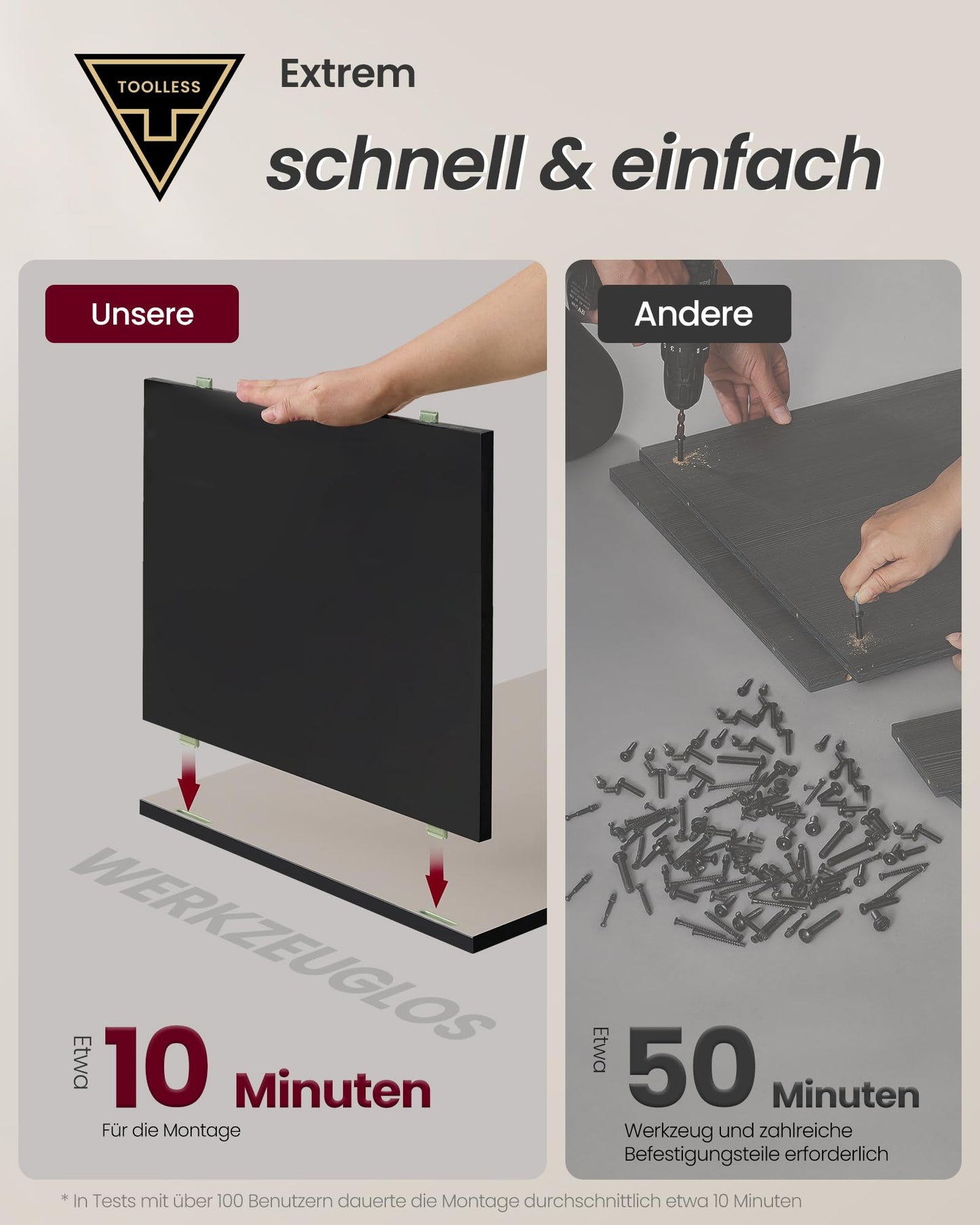 VASAGLE Bedside Table Set of 2, Toolless Technology, Super Fast Tool-Free Assembly, Side Table 3 Drawers, Bedside Cabinet, Bedroom, Living Room, Ink Black/Cappuccino Beige LET779B01