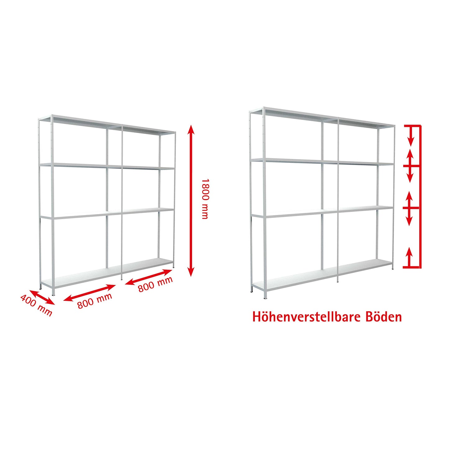 Schulte set of 2 shelving rack galvanised metal 180x160x40 cm storage/display shelf, system with 8 metal shelves, load capacity 520 kg, easy installation, slot system, no screws, silver, 4056397004455