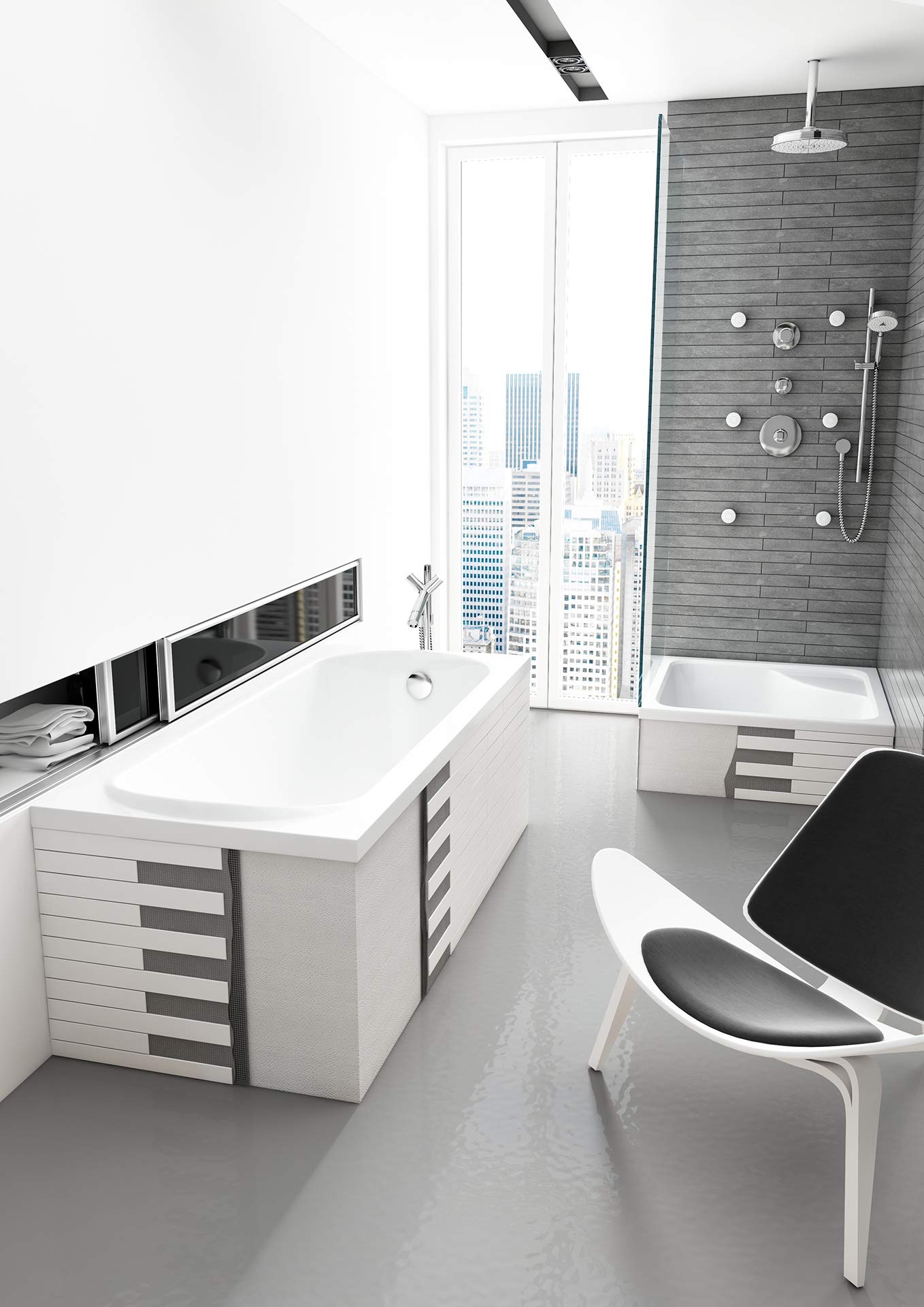 VBChome Bathtub Acrylic Set Bath Support Siphon Tub Rectangular White Design Modern Styrofoam Support Drain Fitting in Chrome Viega Simplex for 2 People