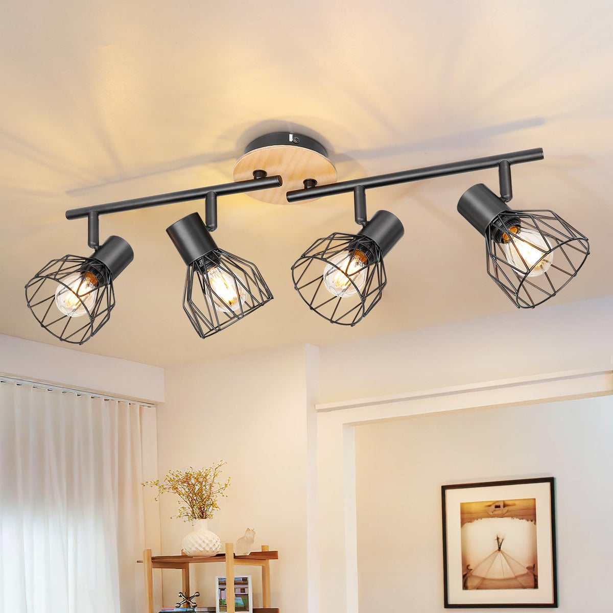 Kimjo 6-Bulb LED Ceiling Spotlight, Swivelling E14 Ceiling Spotlight, Black 6-Bulb Ceiling Light For Living Room, LED Kitchen Ceiling Light, Without Bulbs