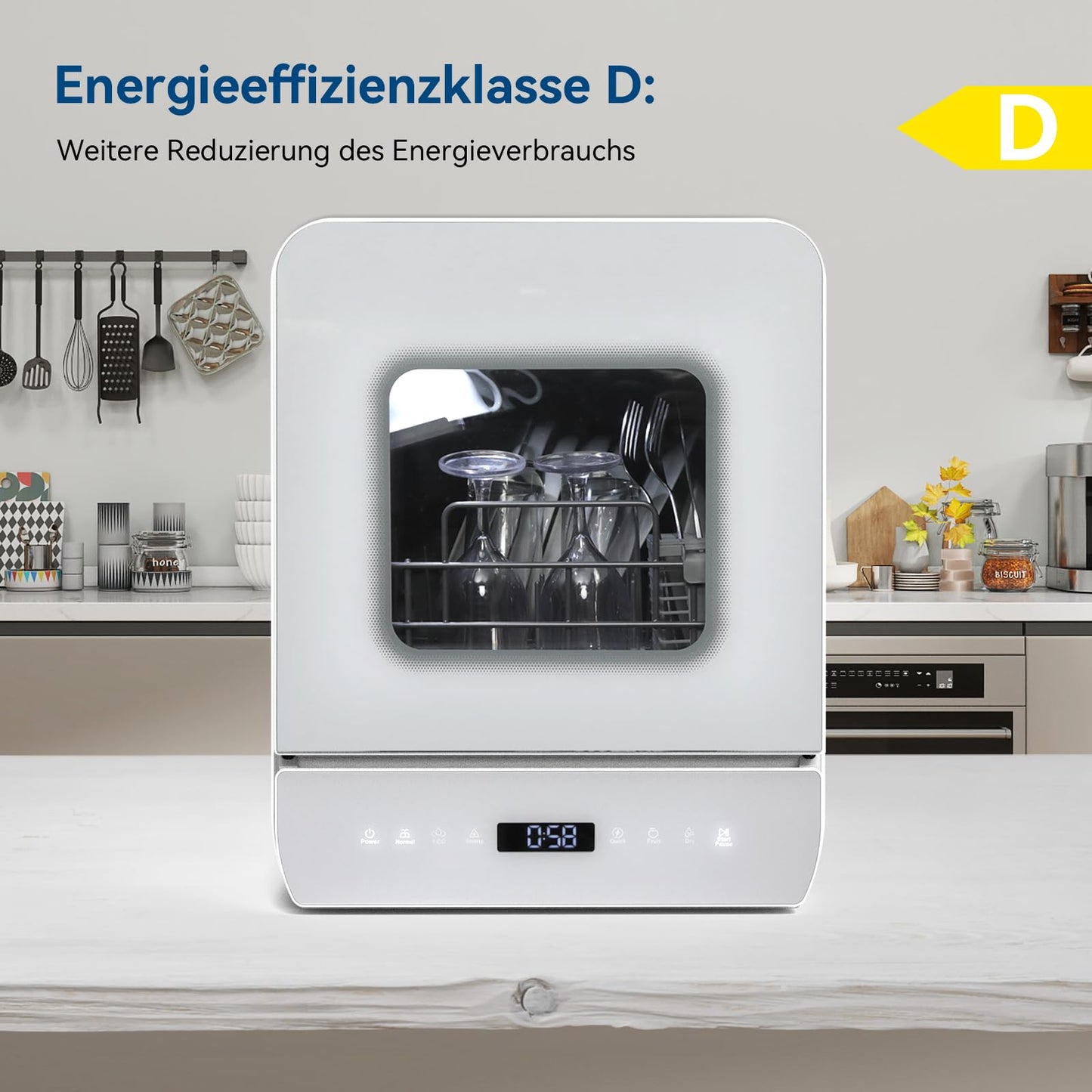 Mini Dishwasher for 3 Place Settings, Table Dishwasher with 7 Programmes with Drying Function, Can Be Used With/Without Water Connection, Dishwasher 4.8 L, Touch Control for Motorhomes, Homes