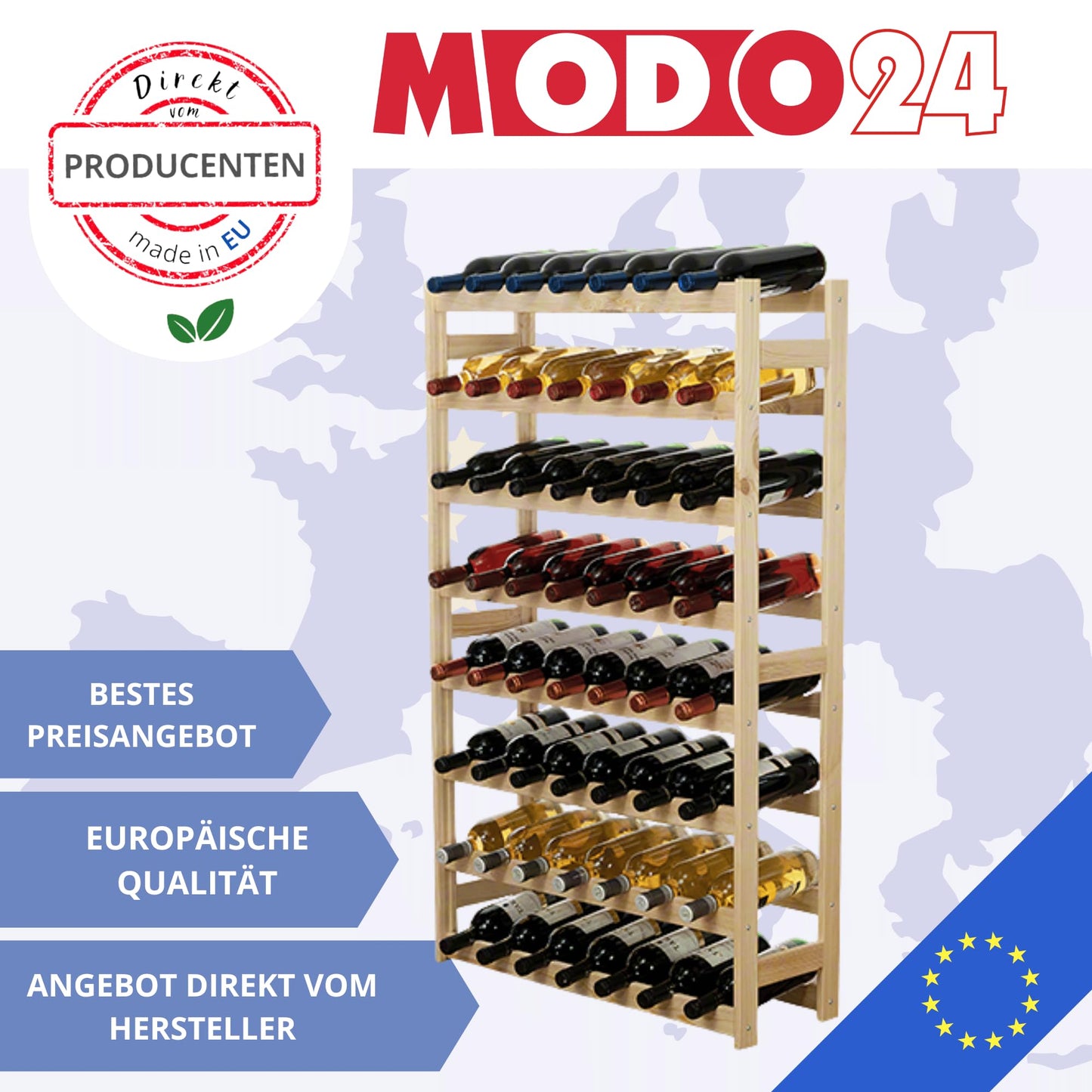 Untreated Wooden Wine Rack, 63.0 x 25.0 x 102.0 cm