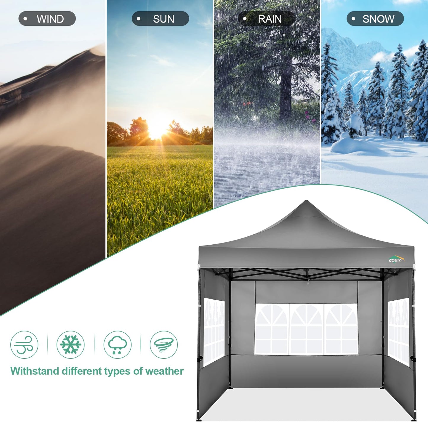 COBIZI Pavillon Faltpavillon 3x3 wasserdicht stabil Winterfest,Outdoor faltbar partyzelt，gartenpavillon mit 4 Seitenteilen und 4 Sandsack und Laufradtasche, Schwarz