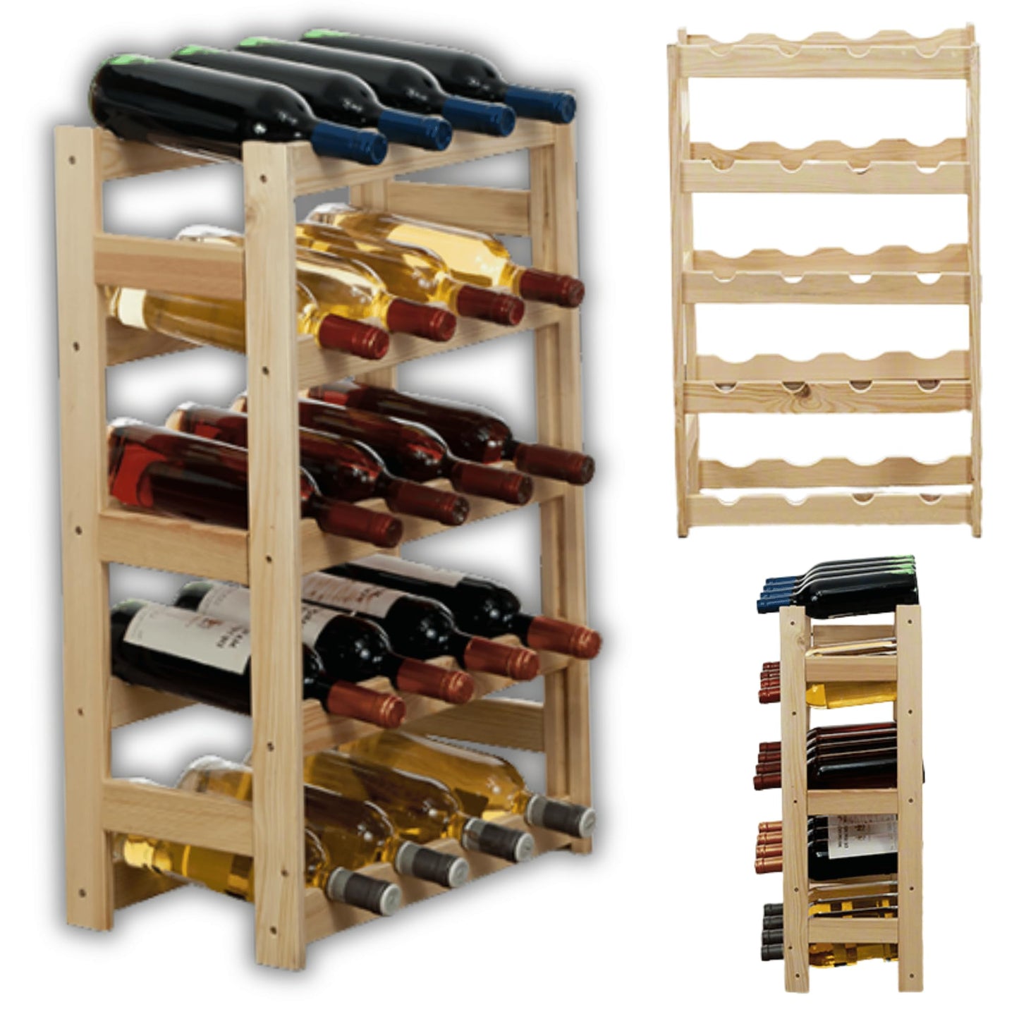 Untreated Wooden Wine Rack, 63.0 x 25.0 x 102.0 cm