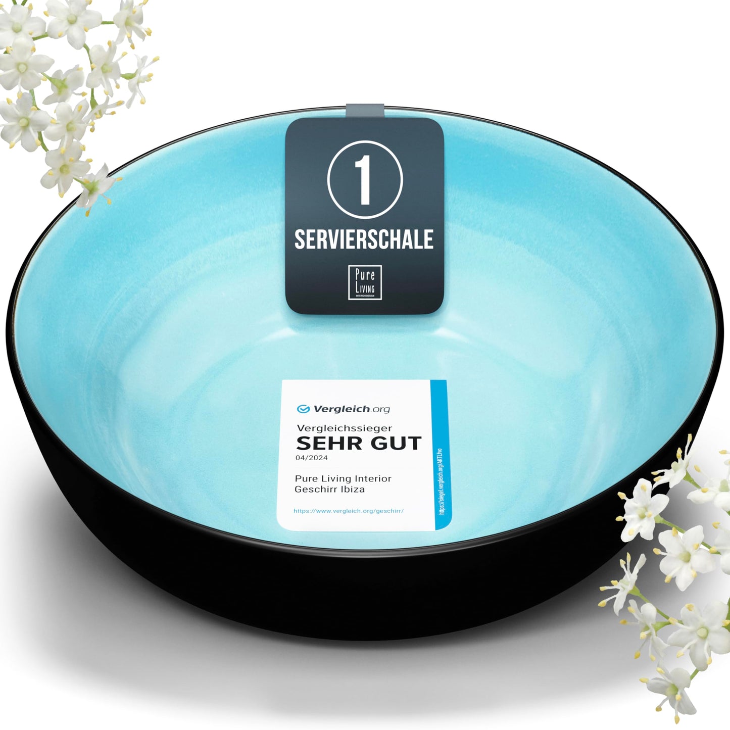 Ibiza Stoneware Crockery Set for 12 People, 48 Pieces, Test Winner, Dreamlike Mediterranean Stoneware Crockery Set, Bowl and Plate Set, Dinner Service for 12 People, Pure Living Crockery Sets in Deep