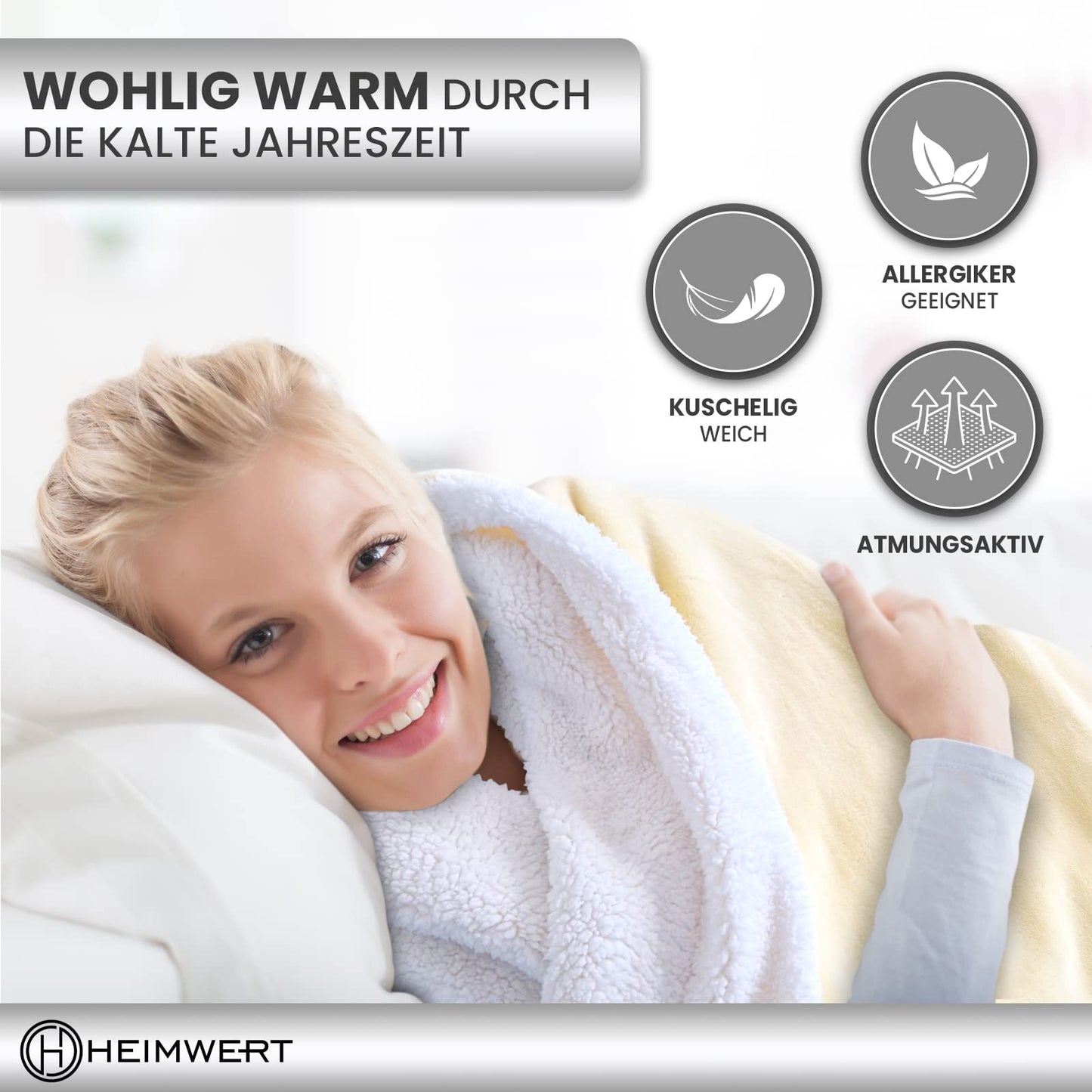 Cuddly Sherpa Wool Blanket - Super Soft Warm Thick Cuddly Blanket Fluffy - Extra Fluffy Fleece Blanket and Bedspread for Couch Bed Sofa (Grey, 150 x 200 cm)