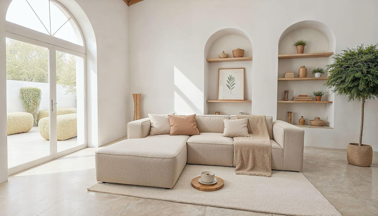 DOMO. collection Adrian Modular Sofa, 3-Seater Made of 2 x Corner Chairs and 1 x Chair, Big Sofa, Module Couch, 3 Upholstery Elements, 3-Seater Couch, 301 x 108 x 69 cm (W x D x H), Cream