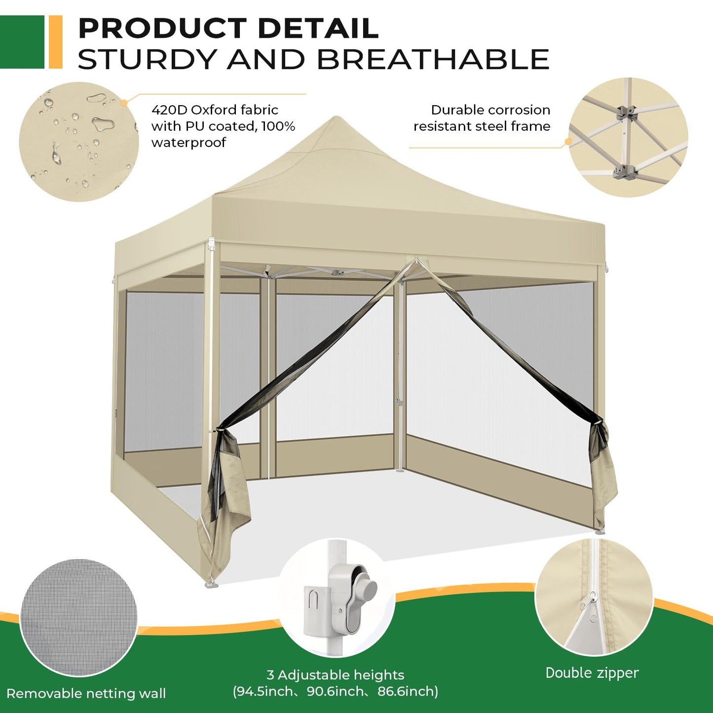 COBIZI Folding Gazebo 3 x 3 m Gazebo 3 x 3 m Waterproof Stable Party Tent Foldable with 4 Side Walls Mosquito Net Pop Up Garden Gazebo Anti-UV for Garden, Grey