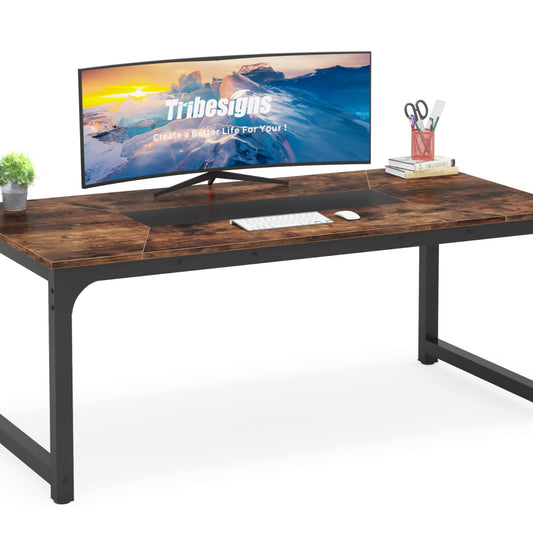 Tribesigns Computer Desk, 180 x 90 x 77 cm, PC Table, Office Table, Work Table, Dining Table, Office Furniture, Computer Desk, Conference Table for Home Office, Home Desks, Rustic Brown