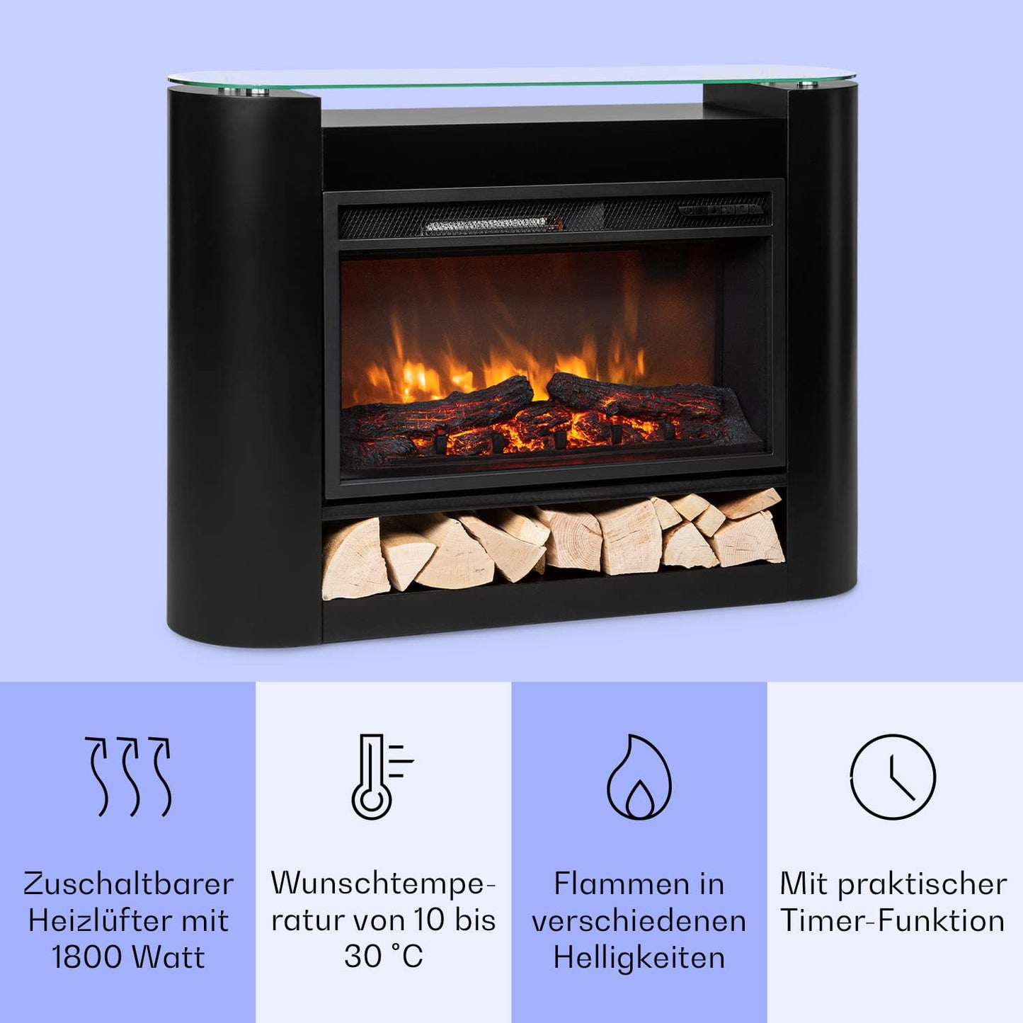Klarstein Elektrokamin, Elektro Heizungen für Wohnzimmer & Innenräume, Elektrischer Kamin mit LED Flammen, Sparsamer Elektroofen, Heizlüfter mit Timer, Einstellbarer Thermostat, Heizung 1800 W