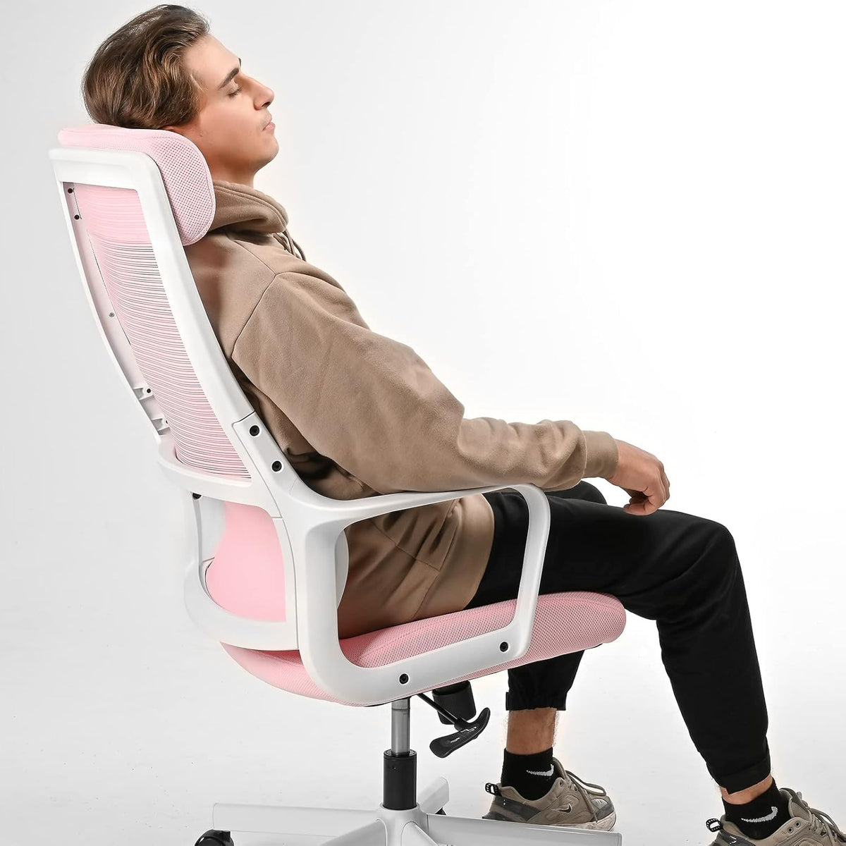Ergonomic Office Chair with Height Adjustable Headrest, High Back, Lumbar Support, Silent Casters, Heavy Duty Chair for Conference Workspace Area, EN1335 Standard (Grey)