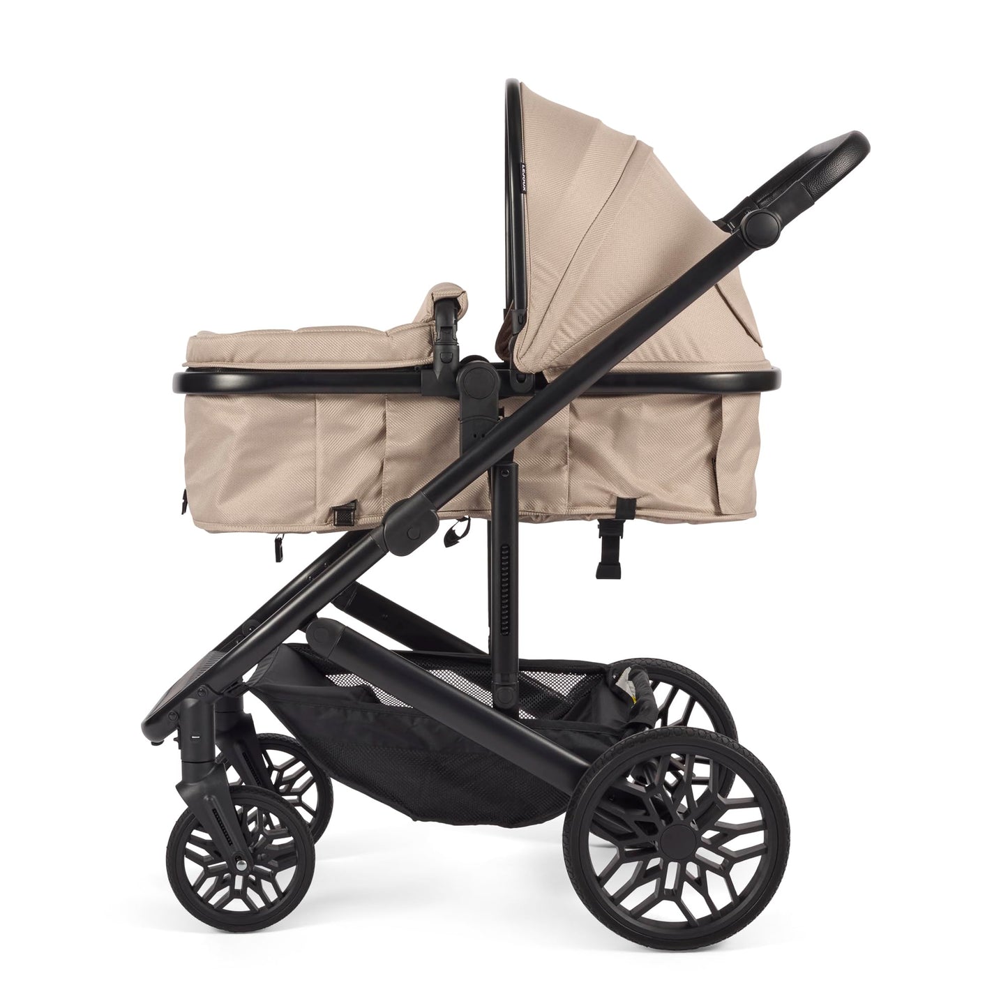 Lejoux™ Avant Baby Pram Travel System - Larger Foldable Pushchair with Baby Tub, 5-Point Harness, Adjustable Seat, Oversized Basket and One-Handed Folding - Swivel Wheels and Rain Cover (Black)