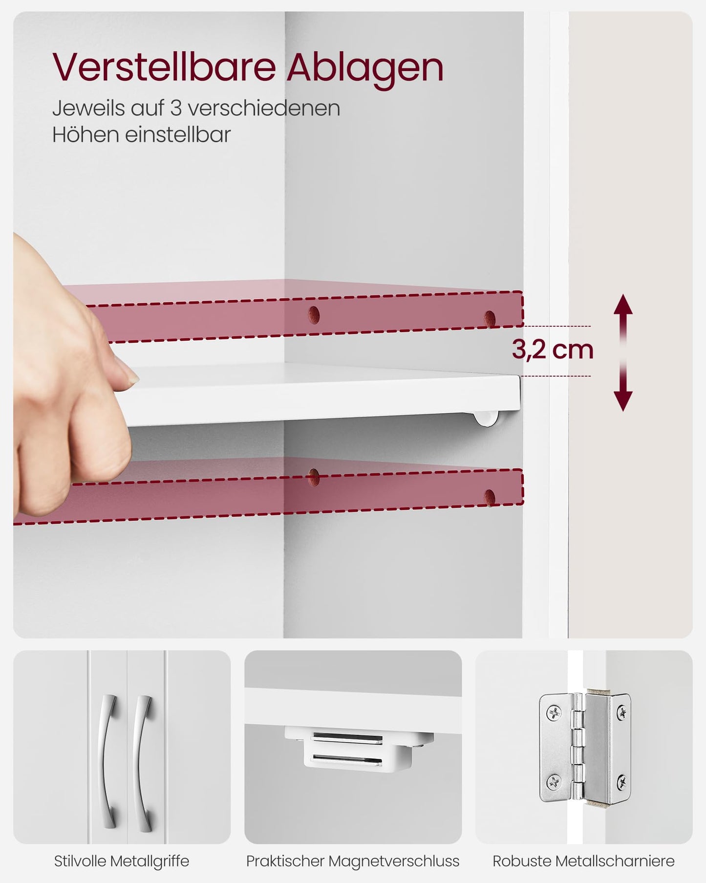 VASAGLE BBC320P36 Wall Mounted Bathroom Cabinet 18 x 60 x 60 cm Wall Cabinet with Adjustable Shelves Dove Grey