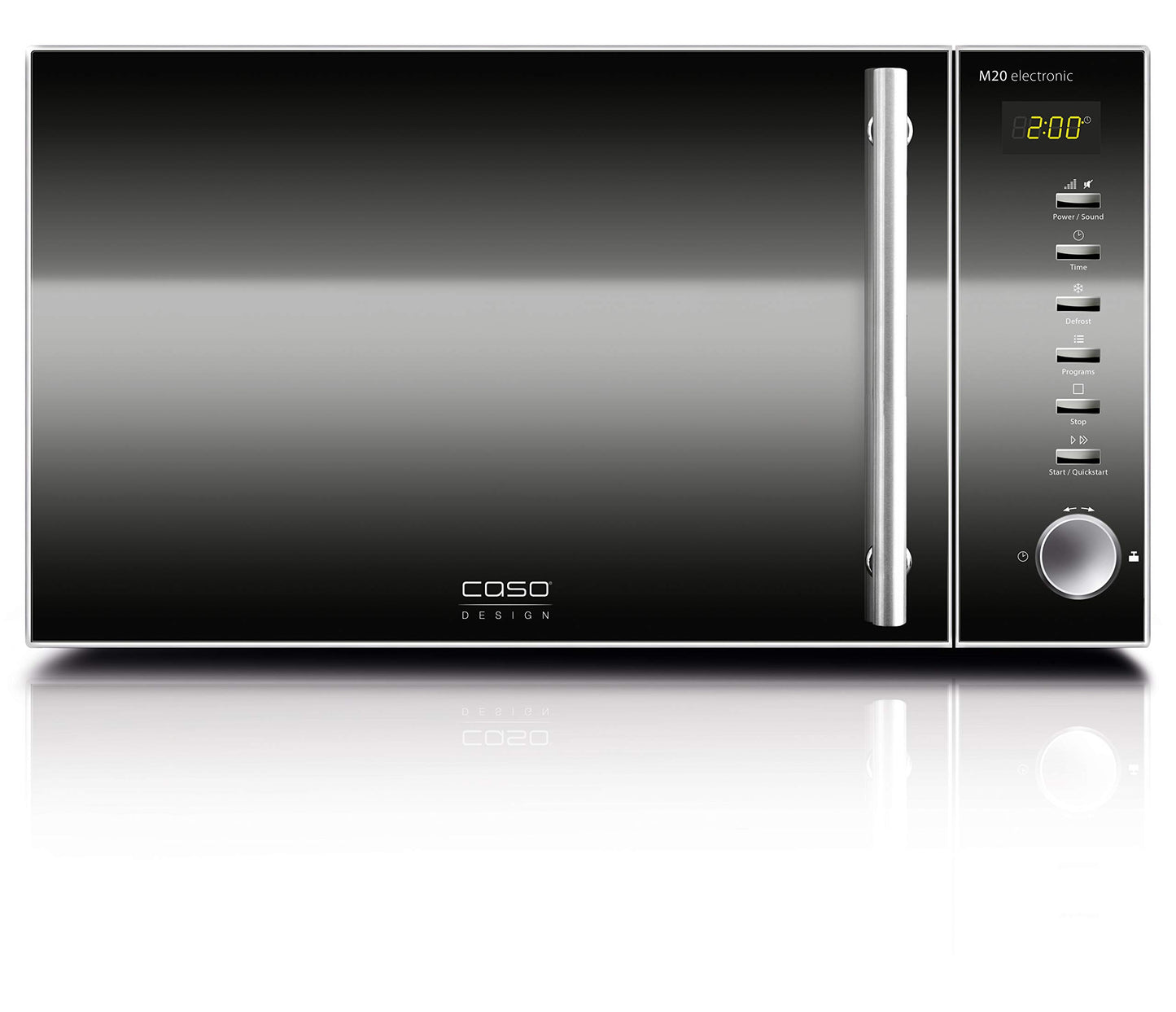 Caso MG20 menu 2-in-1 Microwave with Grill 800 W, Grill 1000 W, 2 Combination Programmes + 14 Cooking Programmes, Design Stainless Steel and Mirrored, 20 L, Stainless Steel