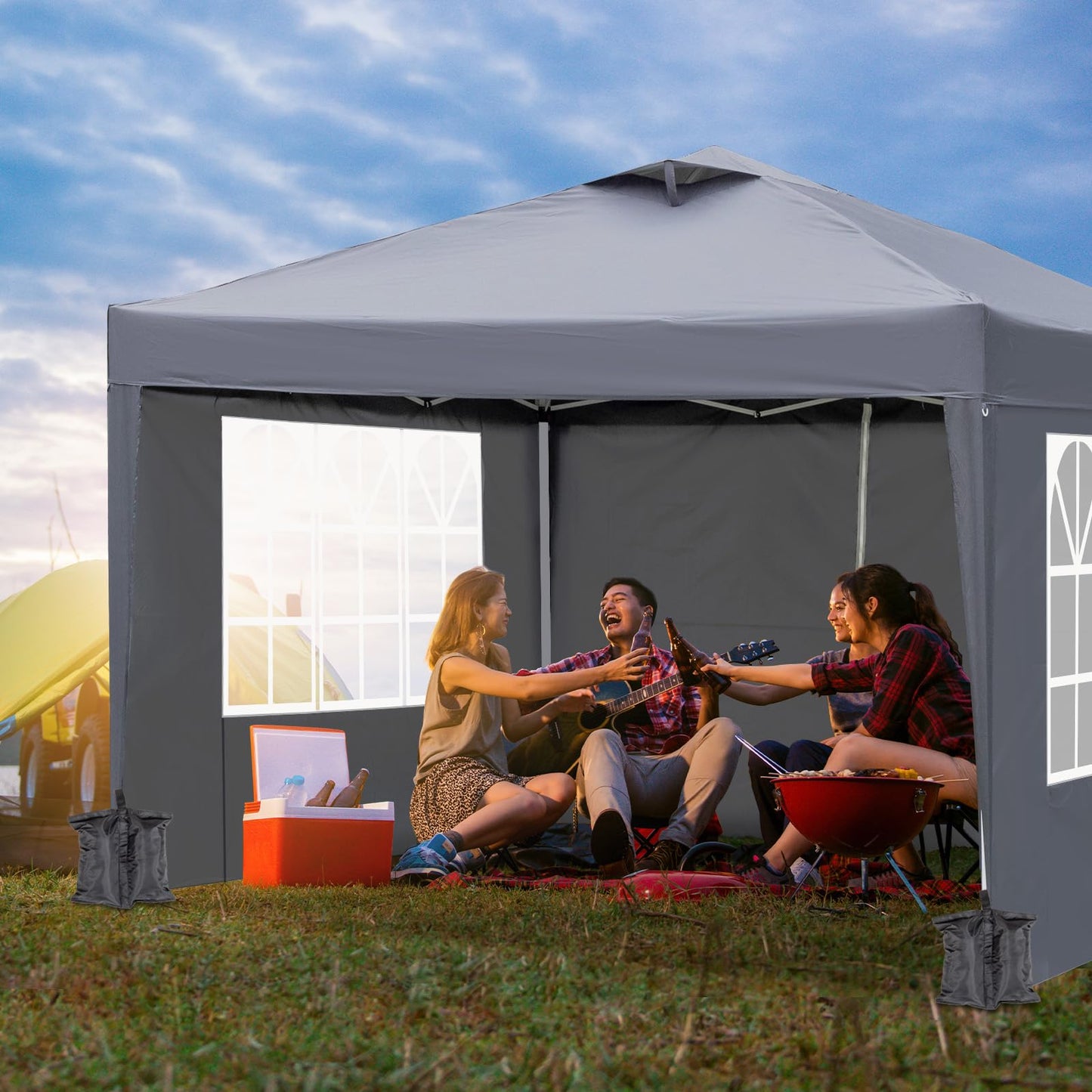 LEADZM Gazebo 3 x 3 m, Folding Gazebo, Waterproof, UV Protection 50+, Height Adjustable with 4 Mosquito Nets, Sturdy, Ideal for Garden, Patio, Camping and Commercial Use