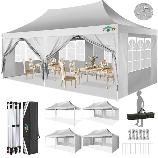 COBIZI Pavillon 3x6,Faltpavillon 3x6 Wasserdicht Stabil Winterfest, Sofort aufklappbare Vordächer Outdoor Gartenzelt mit 6 Seitenteilen, für Party Garten Festival, Weiß