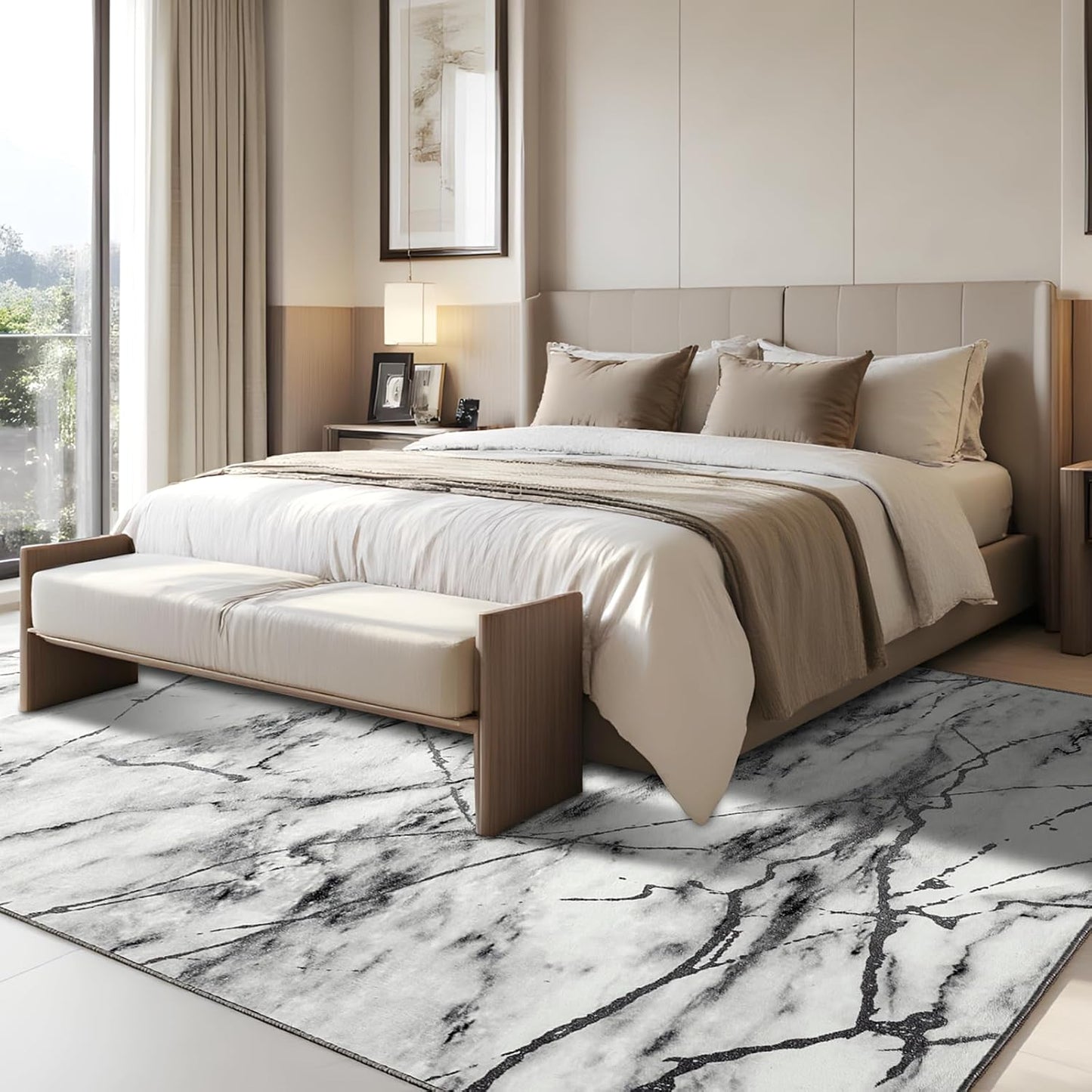 Abstract Area Rug 5x7 Washable Rug with Non-Slip Backing Low Pile Area Rug Area Rugs for Living Room, Bedroom, Dining Room, Silver&Grey