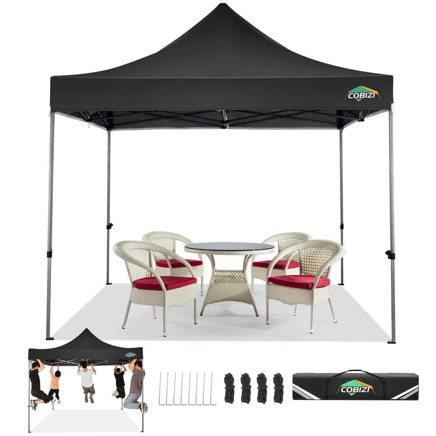 COBIZI Pavillon Faltpavillon 3x3 wasserdicht stabil Winterfest,Outdoor faltbar partyzelt，gartenpavillon mit 4 Seitenteilen und 4 Sandsack und Laufradtasche, Schwarz