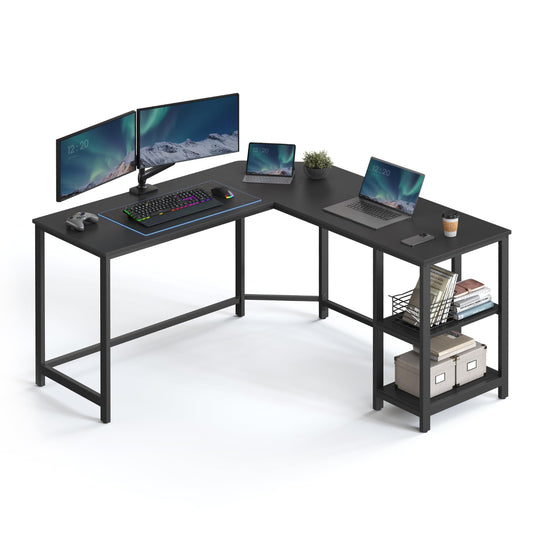 Vasagle L-Shaped Computer Desk, Corner Desk with 2 Shelves