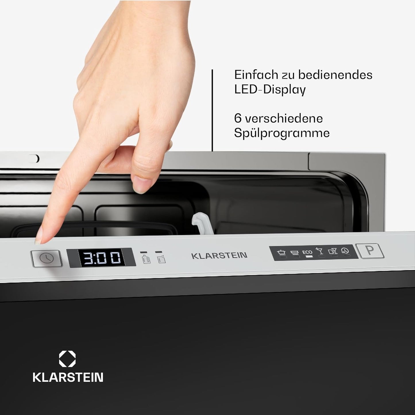 Klarstein Built-in Dishwasher - Compact 45 cm Model, 6 Place Settings, UV Hygiene, AquaStop, Energy Efficiency Class D, Quiet 49 dB, Intuitive Operation