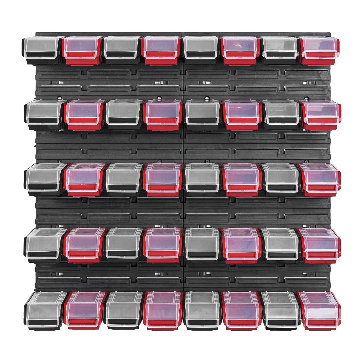 PAFEN Stacking Box Wall Shelf – 772 x 780 mm – Storage System 40 Pieces Boxes with Lid – Storage Shelf, Storage Boxes, Storage Boxes, Bulk Shelf, Black/Red