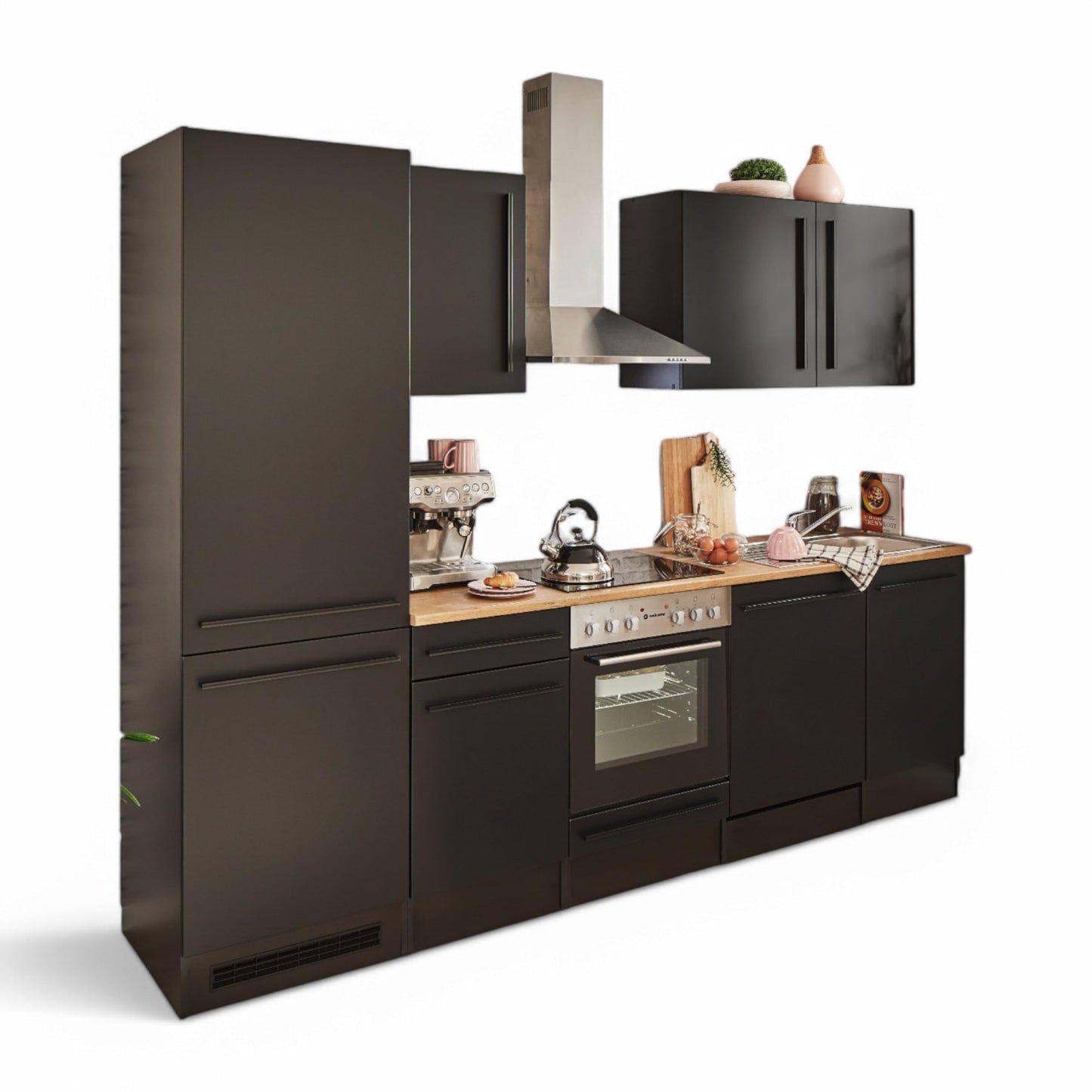 Jazz 8 Modern Kitchen Unit without Electrical Appliances in Anthracite, Artisan Oak Look, Spacious Fitted Kitchen with Lots of Storage Space, 220 x 211 x 60 cm (W x H x D)