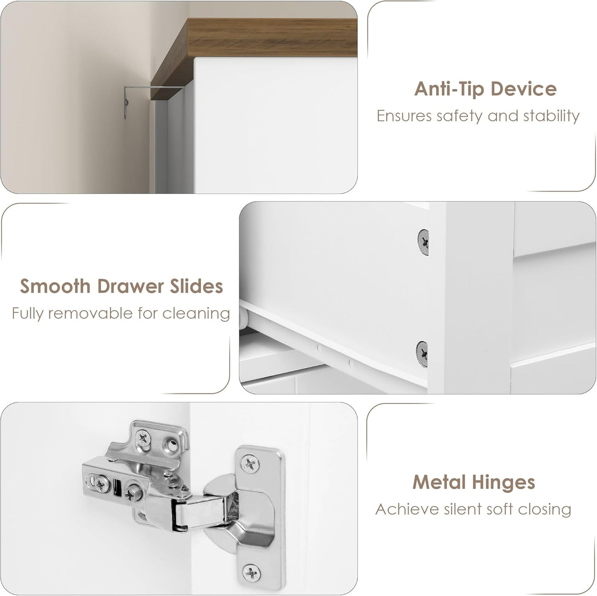 HOCSOK Sideboard, Kitchen Cabinet, Chest of Drawers, White Buffet Cabinet with 1 Door and 5 Drawers, for Kitchen, Living Room, Dining Room, 85.5 x 40 x 97 cm