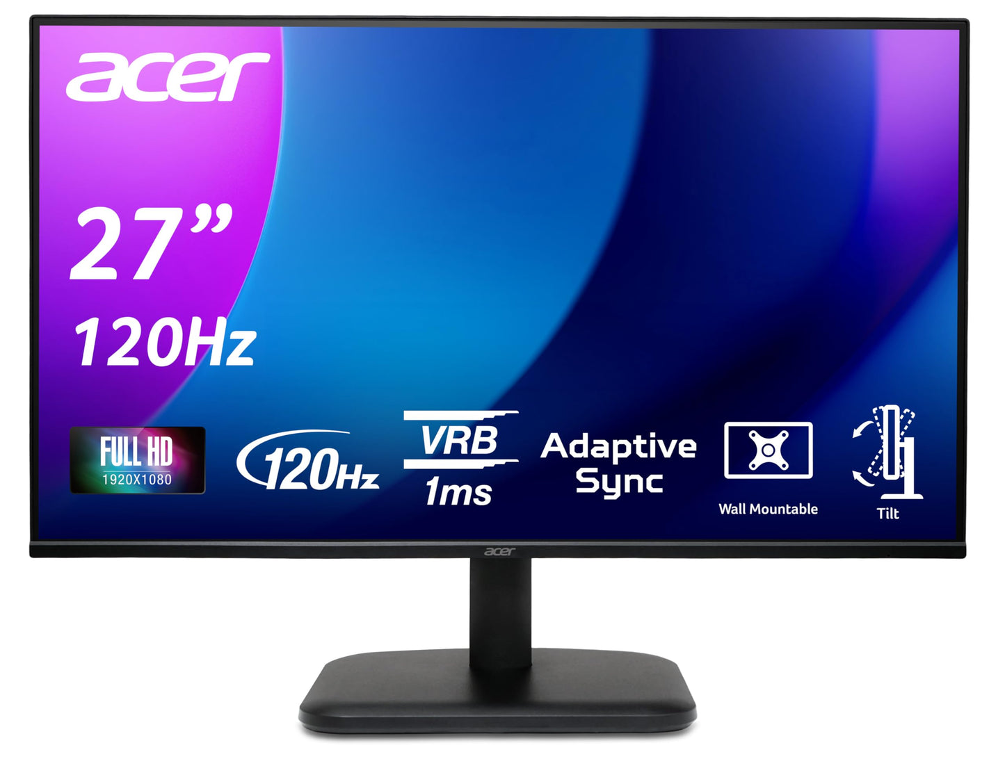 Acer EK251QG Monitor 24.5 Inch (62 cm Screen) Full HD, IPS, 120Hz HDMI, 75Hz VGA, 4ms (GTG), HDMI 1.4, VGA, AdaptiveSync