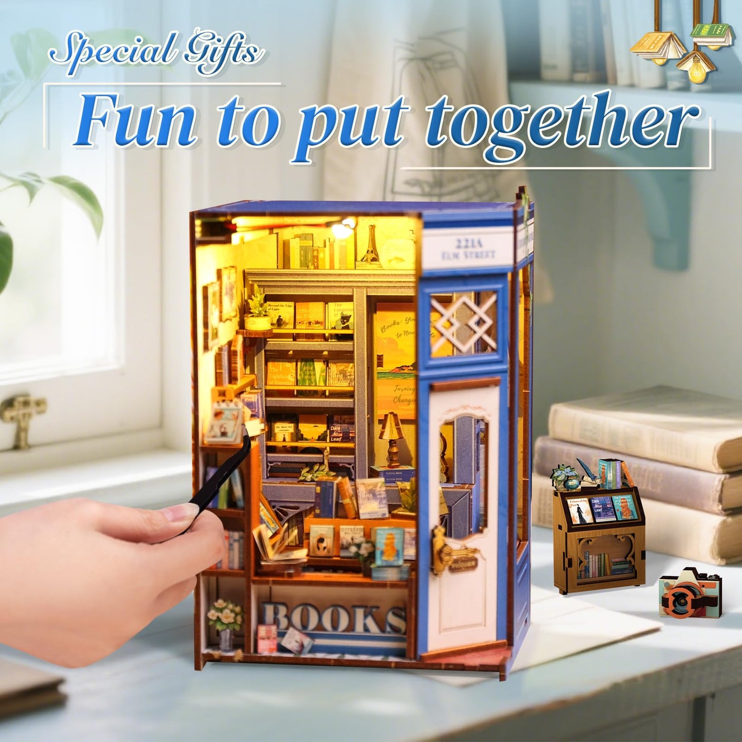 CUTEBEE Book Nook Kit – DIY Puppenhaus Häuser, Miniatur Haus Selber Bauen für Erwachsene, 3D-Holzpuzzle & Buchstütze | Kreatives Set für Bücherregal Dekor | Geschenk,199 PCS (Champs-Élysées Florist)