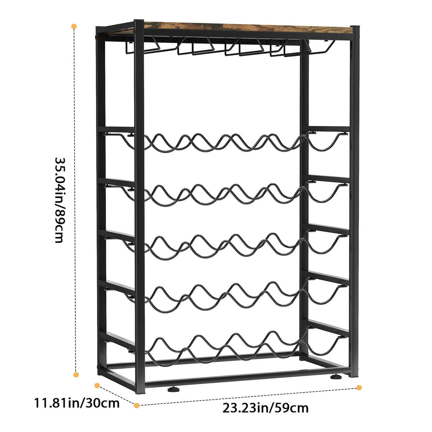 Urban Deco Wine Rack for 30 Bottles, Bottle Rack Standing with Wooden Table Top, Wine Rack Metal Black for Kitchen, Bar, Basement, Dining Room, 59 x 30 x 89 cm