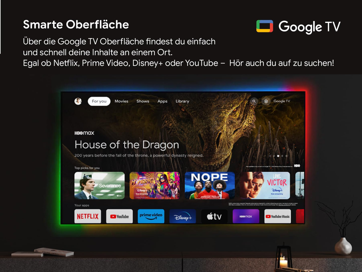 DYON iGoo-TV 50U-2 - 50 Inch (126 cm) 4K Ultra HD Smart TV with Google TV, HDR10, Triple Tuner (DVB-S2/C/T2), WiFi, Bluetooth, Google Assistant, Netflix, Prime Video, [2025 Model]