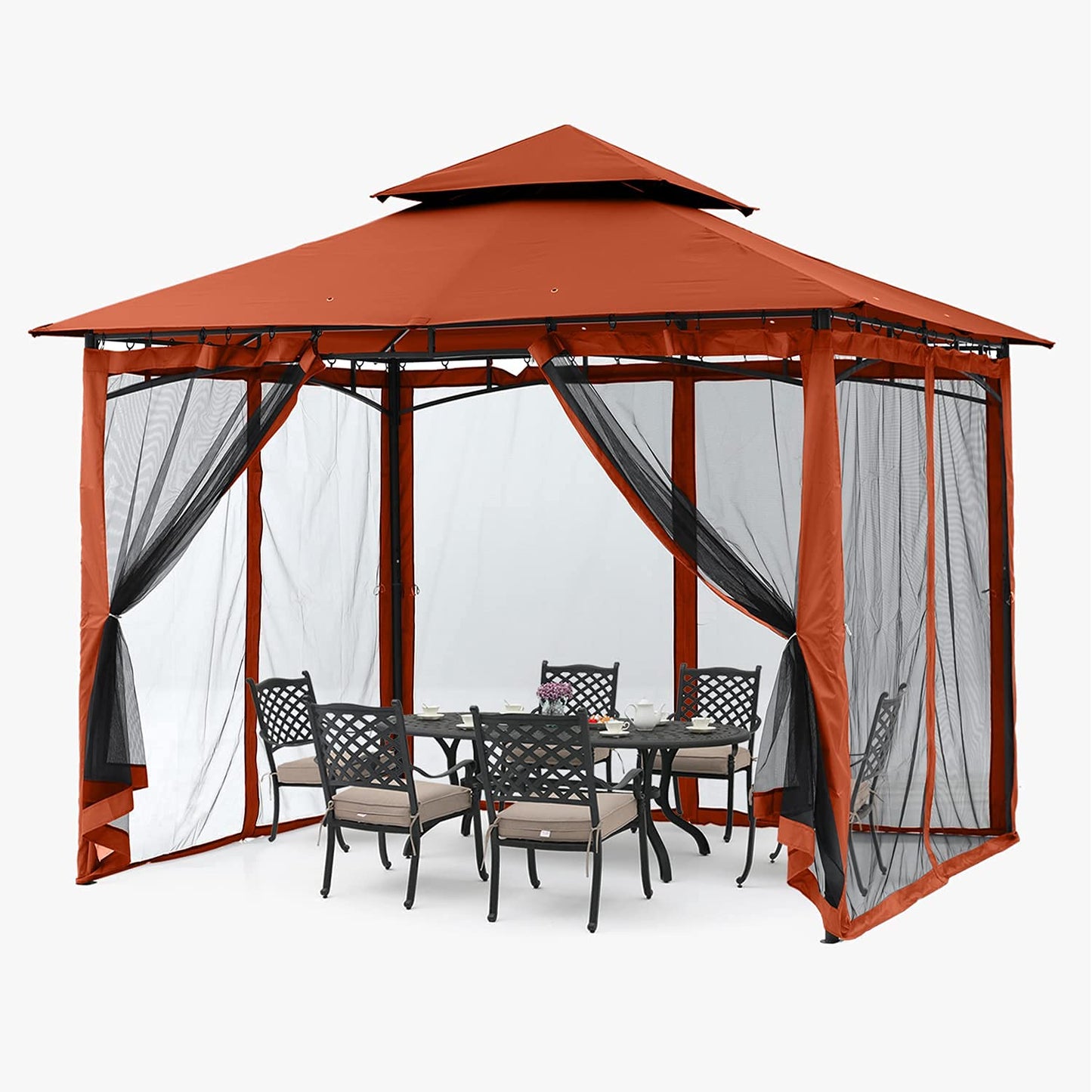 ABCCANOPY Pavillon 2.5x2.5m Wasserdicht Stabil Winterfest Gartenpavillon，Doppeldachweichdach Hinterhof-Partyzelt mit Netz für Schatten und Regen,Grau