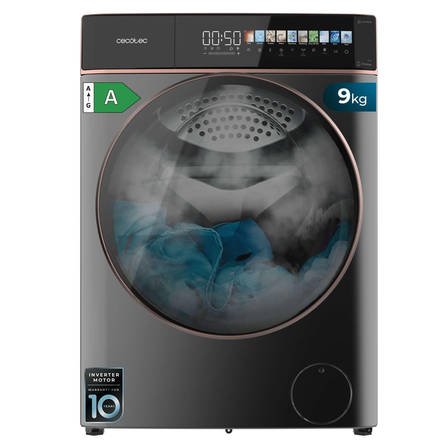 Cecotec Washing Machine 10 kg Front Loader Bolero Dress Code 10950 Car Socket Inverter 3D Steel A. 1400 rpm, Matrix Display 9.2 Inches, 16 Prog, Low Consumption, Inverter Plus Motor, Auto Dosage,