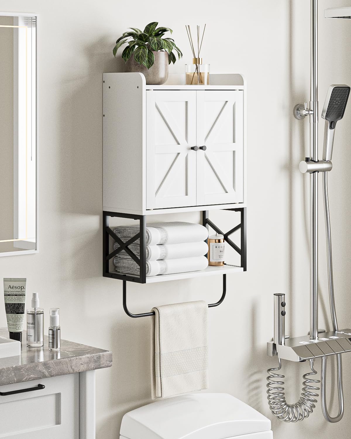 Bathroom Cabinet, Small Medicine Cabinets with Adjustable Shelf and Magnetic Locking Doors, Wall Mounted Hanging Cabinet for Bathroom/Laundry, White