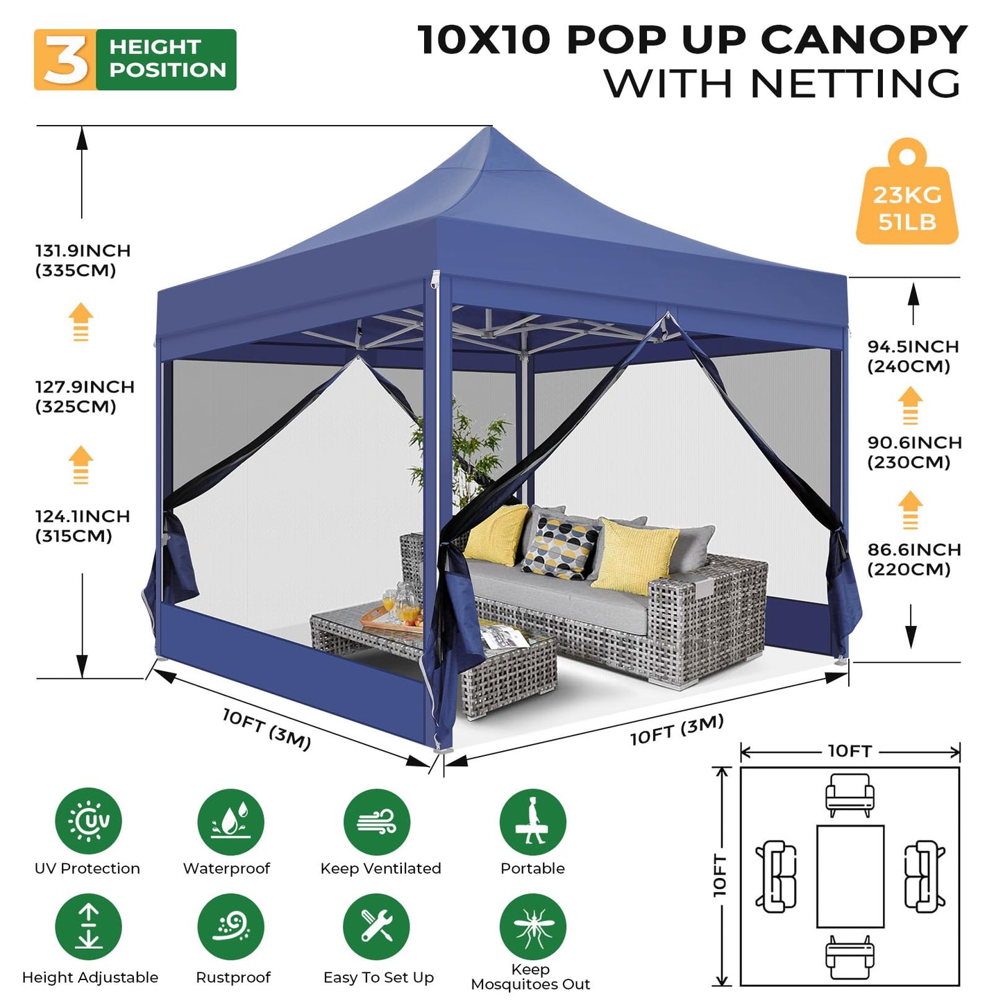 COBIZI Folding Gazebo 3 x 3 m Gazebo 3 x 3 m Waterproof Stable Party Tent Foldable with 4 Side Walls Mosquito Net Pop Up Garden Gazebo Anti-UV for Garden, Grey