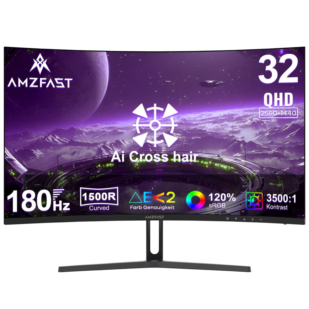 Amzfast Gaming Monitor Curved 24 Inch - 180Hz, FHD 1920 x 1080, Blue Light Filter, 1 ms MPRT, Adaptive Sync, sRGB 130% / DCI-P3 97%, HDMI 1.4 + DP 1.2, VESA 75 x 75, AMZG24C1