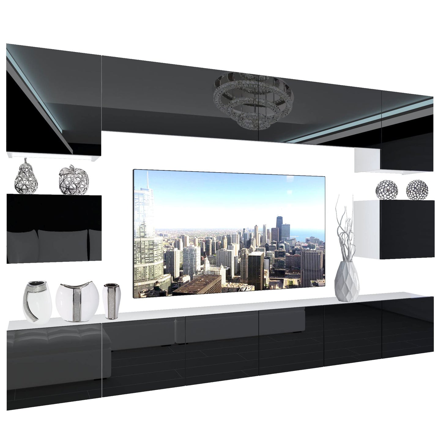 BELINI Living Room Wall Unit Full Equipment Living Room Set Modern Cabinet Wall with LED Lighting TV Cabinet White