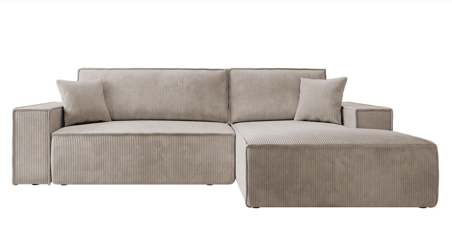 Selsey Sofa Corner Sofa Bed Couch with Storage Space Sleep Function Easy Care Polyurethane Foam L Shape Right Farese Beige Corduroy Look