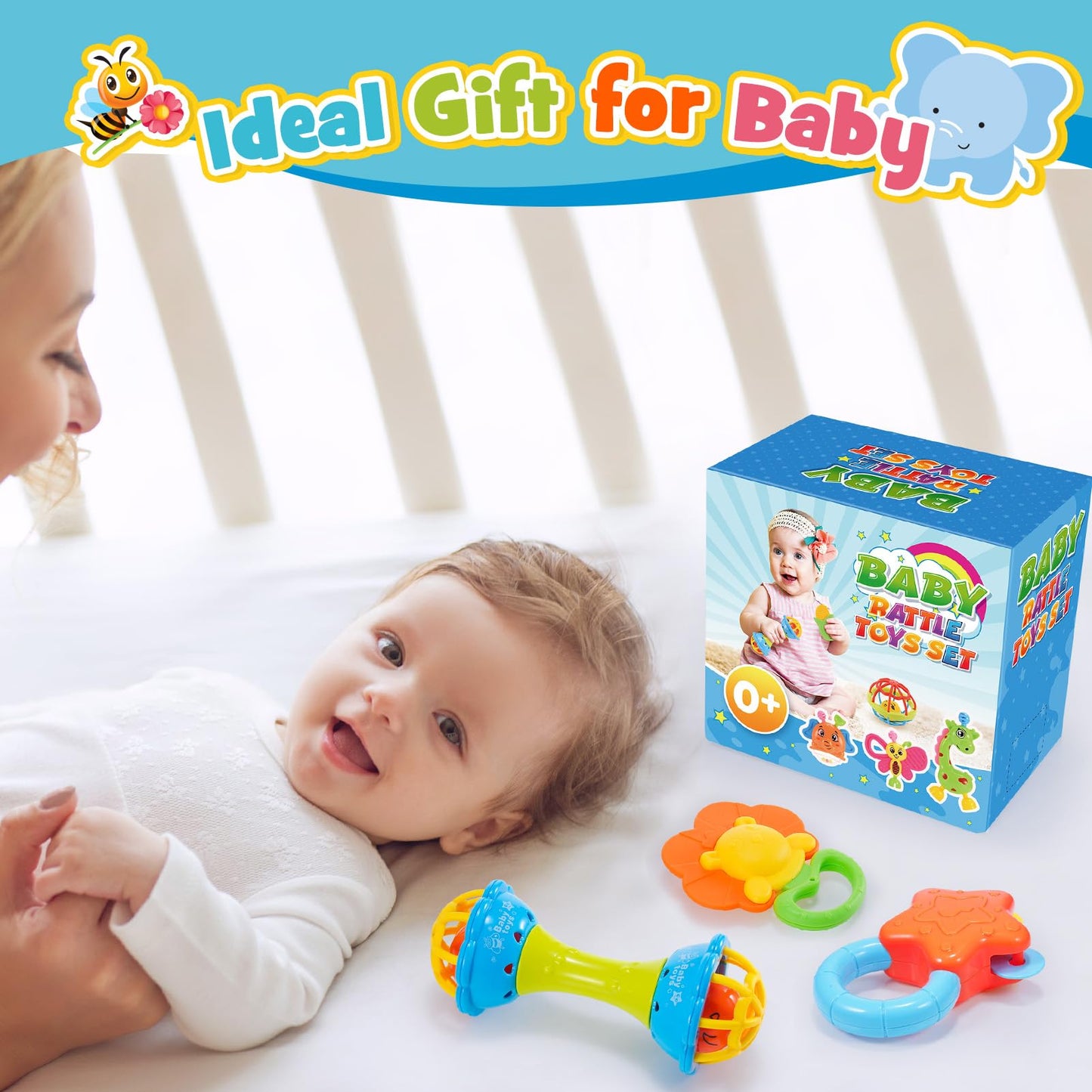 Wootoyz Baby Spielzeug 0-12 Monate, 14 Pcs Rasseln Beißring Set Babies Spielzeug ab 0 3 6 9 Monate Baby Geschenk Junge Mädchen Montessori Spielzeug ab 0-12 Monate Neugeborenen Geschenk Geburt